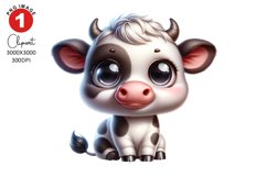 Cute Baby Cow Clipart, Animals Clipart Sublimation Product Image 1