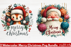2 Watercolor Merry Christmas PNG | Festive Holiday Product Image 1