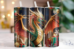 Merry Christmas Dragon Tumbler Wrap | Christmas Wrap Product Image 1