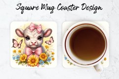 Flowers &amp; Cow Mug coaster | Coaster | Sublimation Design Product Image 1