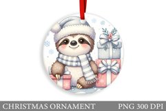 Cute Sloth Christmas Ornament. Christmas Sloth Sublimation Product Image 1
