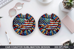Flags Car Coaster Sublimation| 4th Of July Coaster PNG Product Image 1