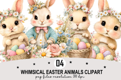 Whimsical Easter Animals Clipart Watercolor Easter Bunny PNG Product Image 1