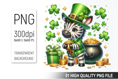 St. Patrick’s Zebra with Hat Clipart, Sublimation PNG Product Image 1