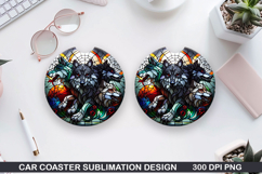 Foxes Wolves Car Coaster Sublimation| Foxes Coaster PNG Product Image 1