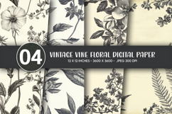 Vintage Vine Floral Digital Paper Product Image 1