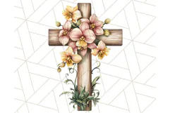 Faith Cross PNG with Flowers, Watercolor Religious Art Print Product Image 4