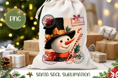 Vintage Christmas Snowman Santa Sack, Christmas Gift Bag PNG Product Image 1