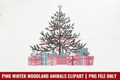 Pink Winter Woodland Animals Clipart PNG Product Image 1
