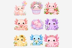 Pastel Kawaii Axolotl Floral Clipart | 18 PNG Files | Cute Product Image 5