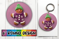 3D Christmas Gingerbread Round Design Festive Keychain Product Image 1