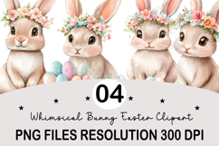 Whimsical Bunny Easter Clipart, Watercolor Easter Bunny PNG Product Image 1