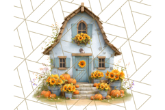 Fall Barn Clipart PNG With Pumpkins and Flowers, Autumn Png Product Image 4