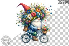 Floral Crown Gnome Rides A Bike Sublimation Clipart Design Product Image 1
