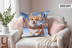 Winter Dog Christmas PNG, Winter Wonderland Pillow Design Product Image 1