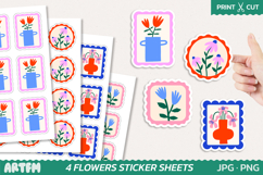 Retro Flowers Sticker Sheets | Floral Stamp Planner Sticker Product Image 1