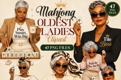 Mahjong Ladies Clipart PNG, Senior Mahjong Women Sublimation Product Image 1