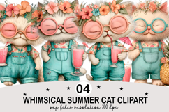 Whimsical Summer Cat Clipart Watercolor png Product Image 1
