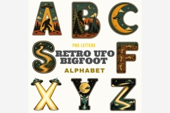 Retro UFO Bigfoot Alphabet PNG Bundle | Vintage Cryptid A-Z Product Image 6