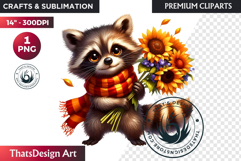 Cute Autumn Animals &amp; Sunflowers - Thanksgiving Clipart Product Image 1