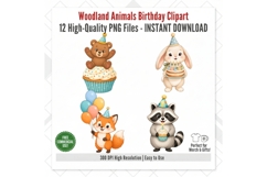 Woodland Animals Birthday Clipart PNG, 12 Cute Forest Animal Product Image 5