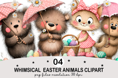 Whimsical Easter Animals Clipart Watercolor png Product Image 1