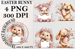 Whimsical Bunny Easter Clipart, Watercolor Easter Bunny PNG Product Image 1