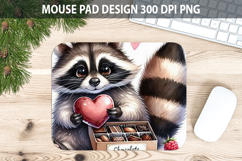 Watercolor Raccoon Mouse Pad Sublimation - Valentines Png Product Image 1