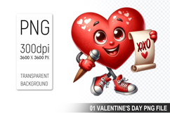Watercolor Valentine Heart Character Clipart PNG Bundle Product Image 11