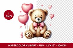 valentine png watercolor clipart - teddy bear with hearts Product Image 1