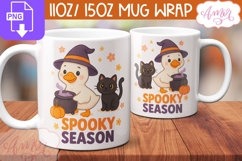 Spooky season mug wrap PNG, Cute Halloween duck and cat mug Product Image 1