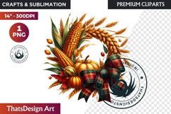 Autumn Harvest Wreath Clipart - Rustic Fall &amp; Thanksgiving Product Image 1