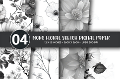 Mono Floral Sketch Digital Paper Product Image 1