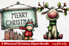 2 Whimsical Christmas Clipart | Cute Festive Holiday PNG Product Image 1