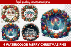 4 Watercolor Merry Christmas PNG | Festive Holiday Product Image 1