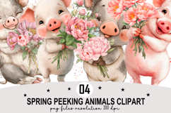 Whimsical Spring Peeking Animals Clipart Watercolor png Product Image 1