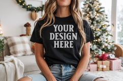 Bella Canvas 3001 Black Christmas Shirt Mockup, Trandy Mocku Product Image 1