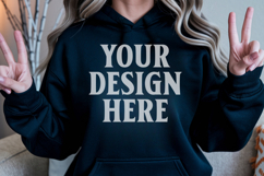 Black Gildan 18500 Hoodie Mockup, G18000 Hoodie Model mockup Product Image 1
