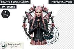 Pastel Goth Fairy Clipart, Black Pink PNG fantasy clipart Product Image 1