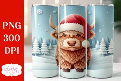 Christmas Highland cow tumbler wrap for sublimation Product Image 1