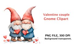 Watercolor Valentine couple gnome clipart, watercolor png Product Image 1