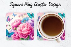 Flowers &amp; Butterfly Mug coaster | Coaster | Sublimation Product Image 1