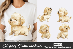 Cute Golden Puppy Watercolor Clipart Sublimation PNG Product Image 1