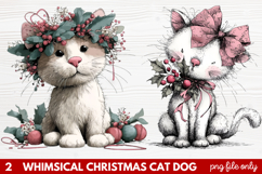 2 Whimsical Christmas Cat &amp; Dog Clipart | Cute Holiday Pet Product Image 1