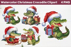 Watercolor Christmas Crocodile Clipart PNG Product Image 1