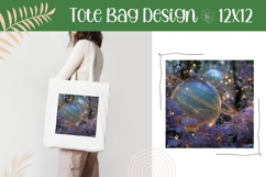 Cosmic Illustration, Glitter Tote Bag, Cosmic Bag Design Product Image 1