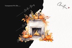 Watercolor Fall Fireplace Clipart | Watercolor Fall PNG Product Image 2