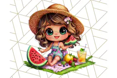 Chibi Summer Girls Clipart PNG, Bright Kawaii Summer Art Product Image 4
