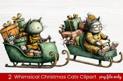 2 Whimsical Christmas Cats Clipart | Cute Festive Cat PNG Product Image 1