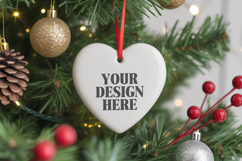 Christmas Love Heart Ornament Mockup | Holiday Hanging Product Image 1